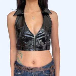 Black Faux Leather Halter Top